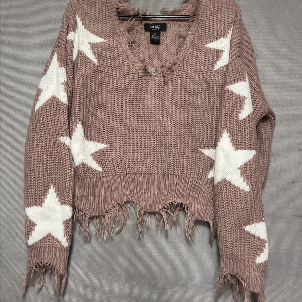 Just Poly V-Neck Sweater with White Stars